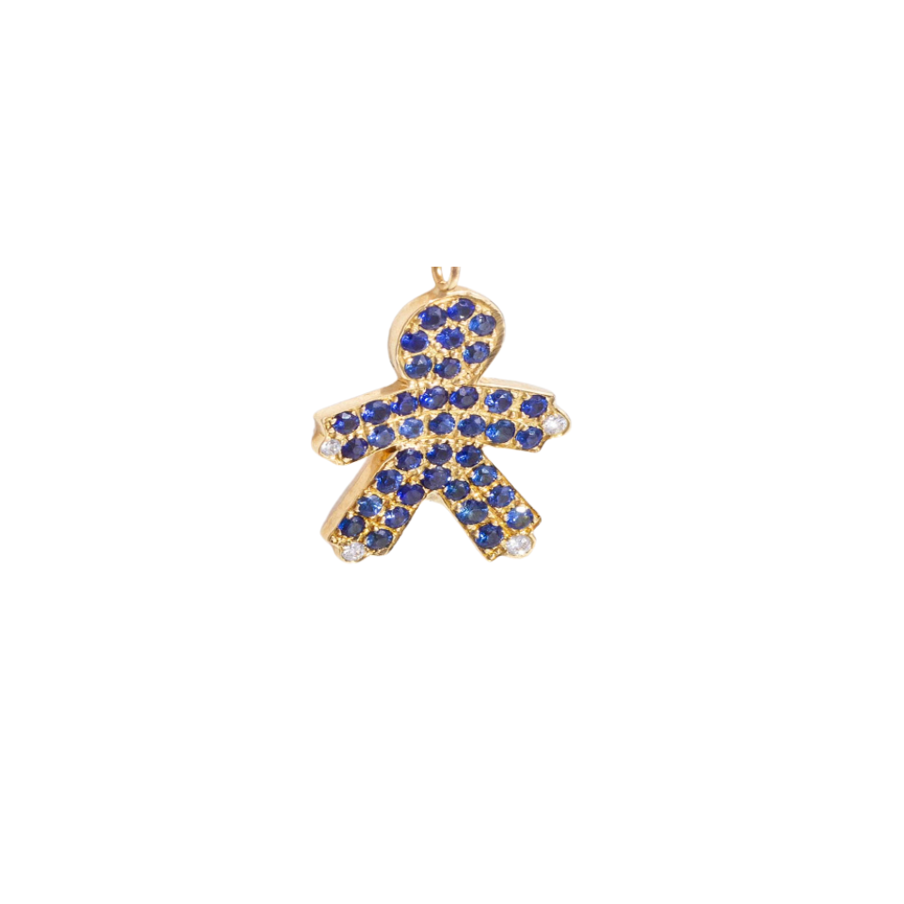Collana in Argento 925 Placcato Oro con Pendente Bambino e Zircone Blu - Made in Italy - ROMA GEMS