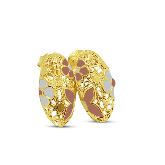 ROMA GEMS Orecchini Ovali in Argento 925 Placcati Oro 18kt con Dettagli Floreali e Farfalle Smaltate - Made in Italy Orecchini Ovali in Argento 925 Placcati Oro 18kt con Dettagli Floreali e Farfalle Smaltate - Made in Italy