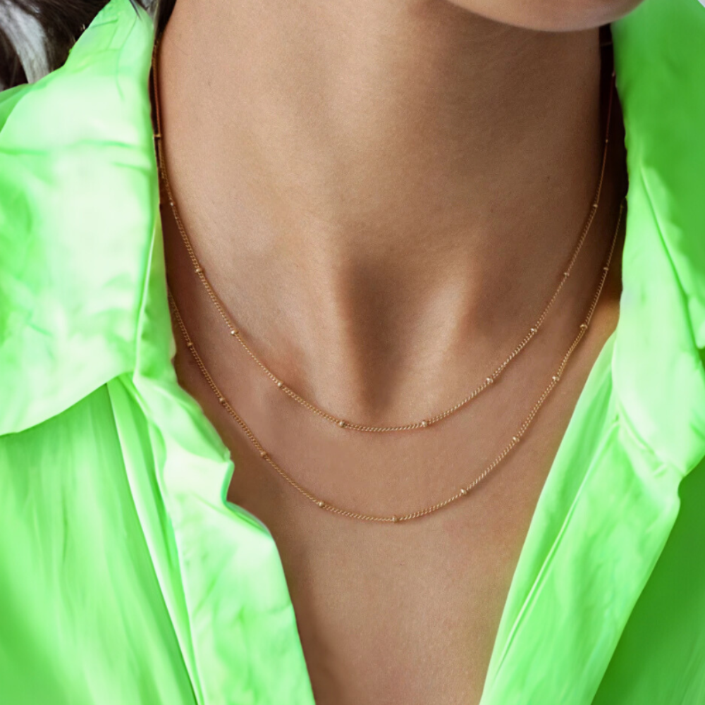 Collana Minimalista a Perline - Argento 925 Placcato Oro 18K, Catena Semplice a Strati per Donna - ROMA GEMS