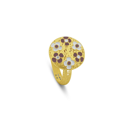 ROMA GEMS Anello in Argento 925 Placcato Oro con Fiori Smaltati Rosa e Bianchi - Collezione RomaGems - Made in Italy Anello in Argento 925 Placcato Oro con Fiori Smaltati Rosa e Bianchi - Collezione RomaGems - Made in Italy