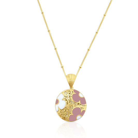 Collana in Argento 925 Placcato Oro 18k con Pendente Floreale Smaltato - Collezione RomaGems - Made in Italy - ROMA GEMS