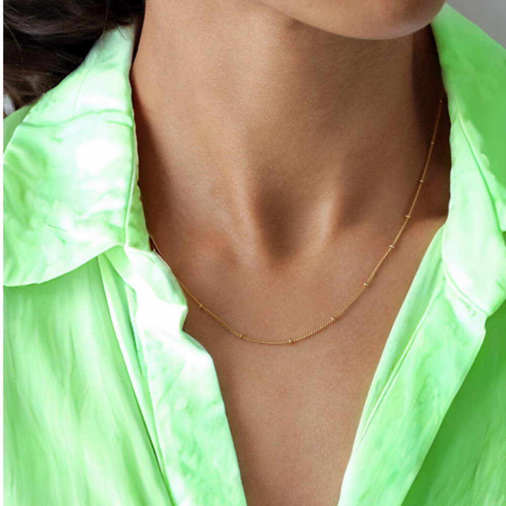 Collana Minimalista a Perline - Argento 925 Placcato Oro 18K, Catena Semplice a Strati per Donna - ROMA GEMS