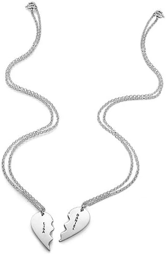 ROMA GEMS doppia Collana con Cuore Divisibile Personalizzato in Argento 925 Nomi Personalizzati Inciso Gioielli per Coppia doppia Collana con Cuore Divisibile Personalizzato in Argento 925 Nomi Personalizzati Inciso Gioielli per Coppia