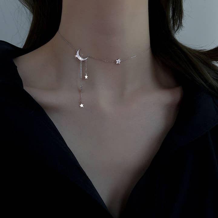 Collana con nappine a strati Moon Star in argento Sterling 925 - ROMA GEMS