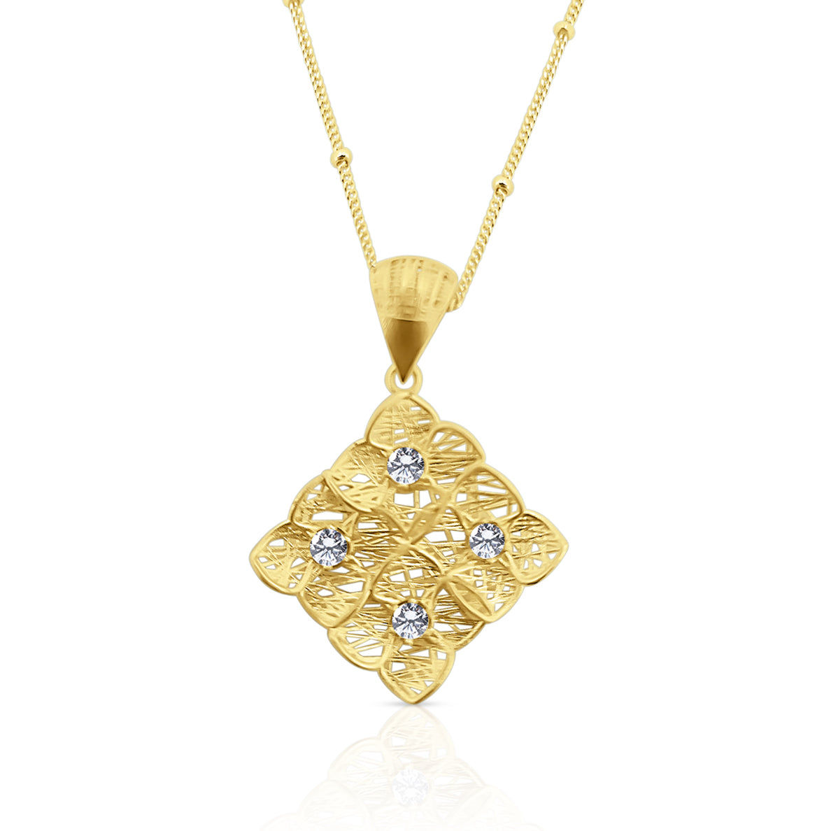 Collana in Argento 925 Placcato Oro 18k con Ciondolo Filigranato e Cristalli - Collezione RomaGems - Made in Italy - ROMA GEMS