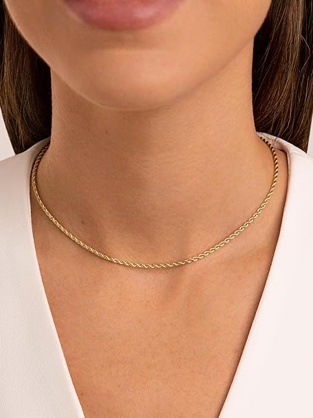 Collana in Argento Sterling 925 Placcato Oro - Catena Intrecciata 55 cm - ROMA GEMS
