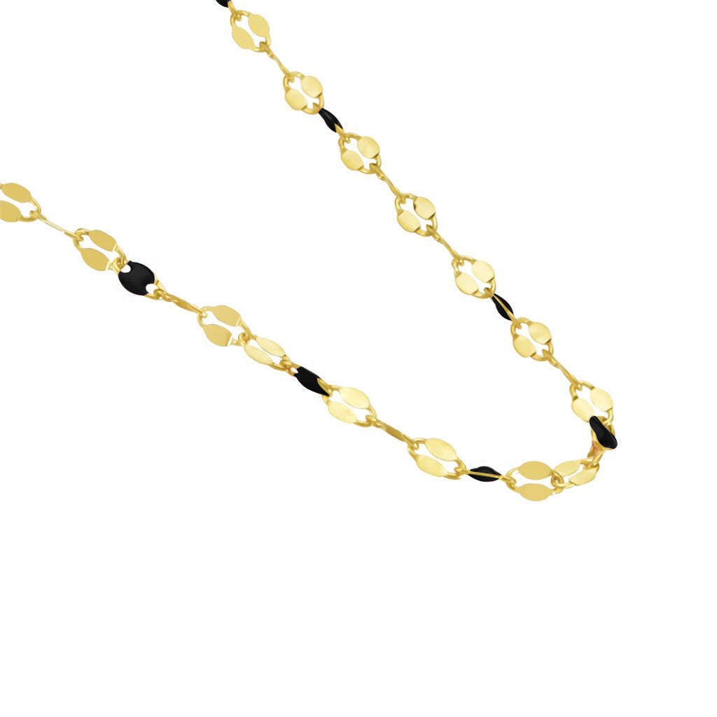 Collana in Argento 925 Placcato Oro 18k con Dettagli Smaltati Neri -Collezione RomaGems - Made in Italy - ROMA GEMS