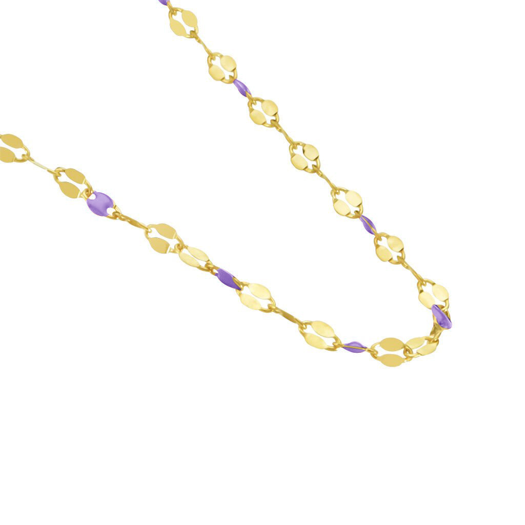 Collana in Argento 925 Placcato Oro 18k con Dettagli Smaltati Viola - Collezione RomaGems - Made in Italy - ROMA GEMS