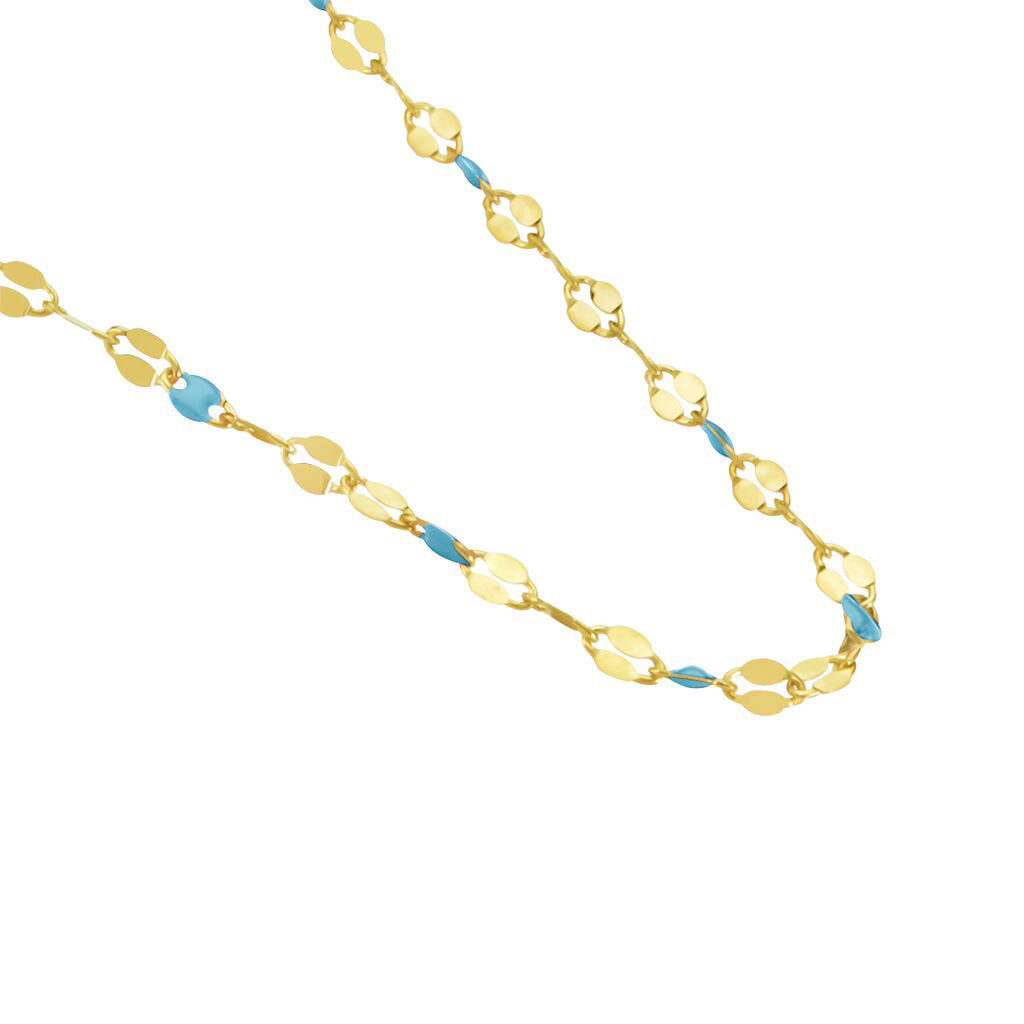 Collana in Argento 925 Placcato Oro 18k con Dettagli Smaltati Azzurri - Collezione RomaGems - Made in Italy - ROMA GEMS