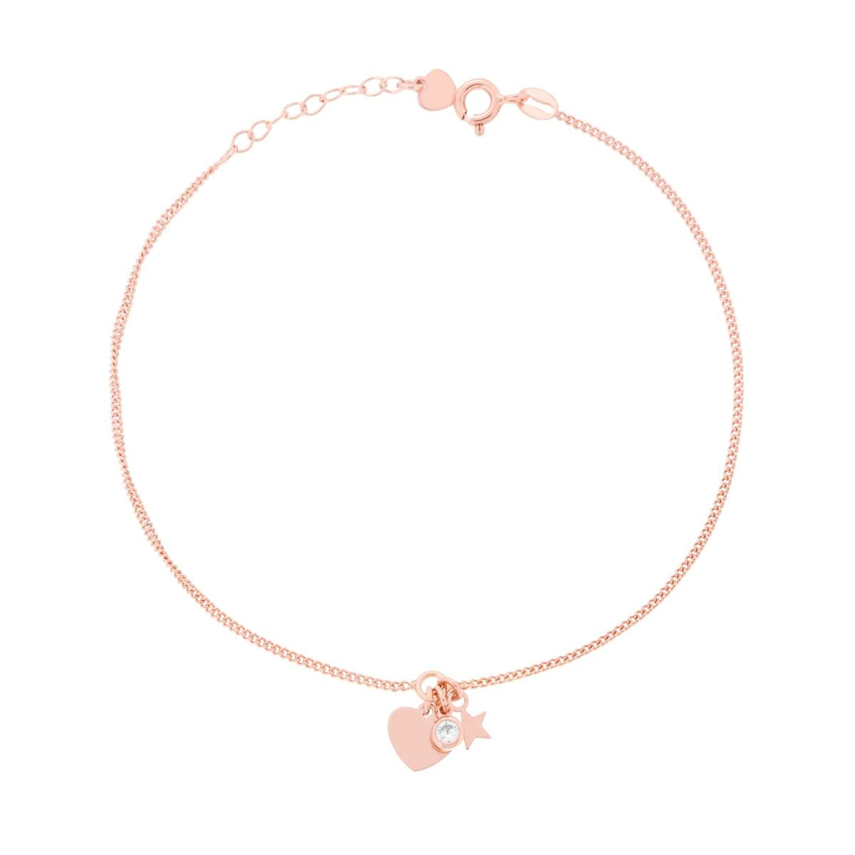 Cavigliera in Argento Sterling 925 con Ciondoli a Forma di Cuore, Stella e Zirconi Cubici. - ROMA GEMS