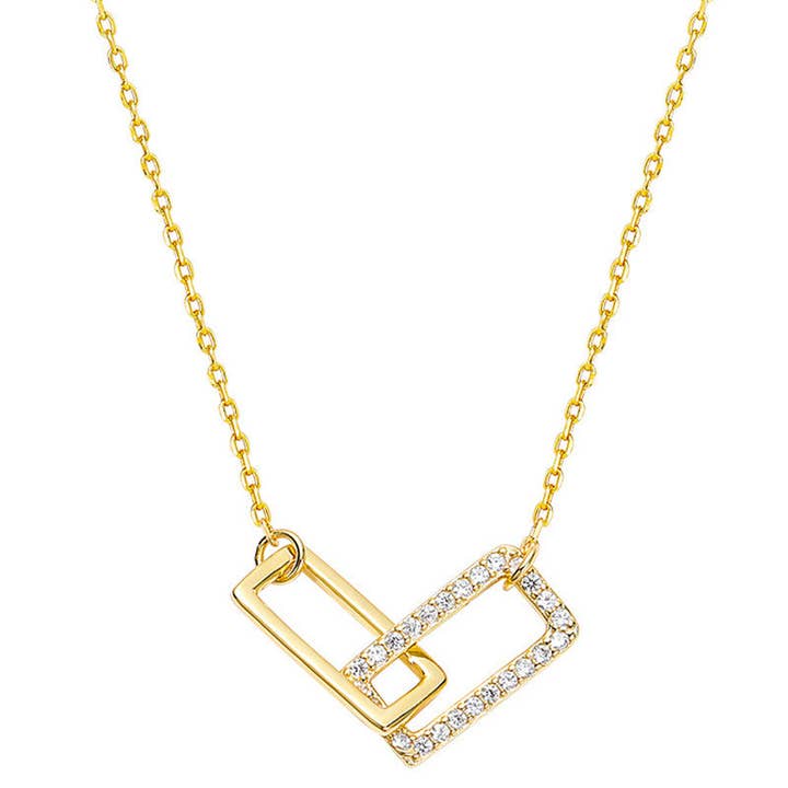 Collana con ciondolo rettangolare Interlock in argento Sterling 925 - ROMA GEMS